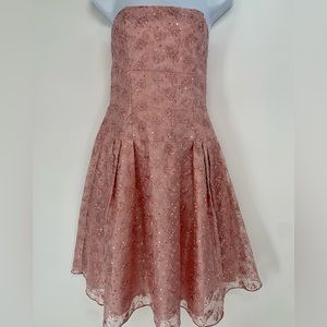 Vintage y2k dress party pink occasion sequin embroidered floral strapless
